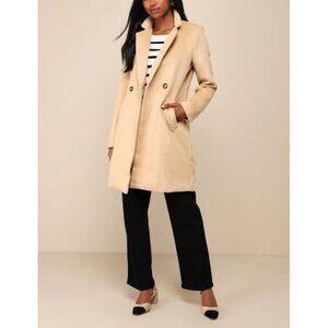 Lulus Harriet Long Double-Breasted Tan Coat Sz Small Womens Beige